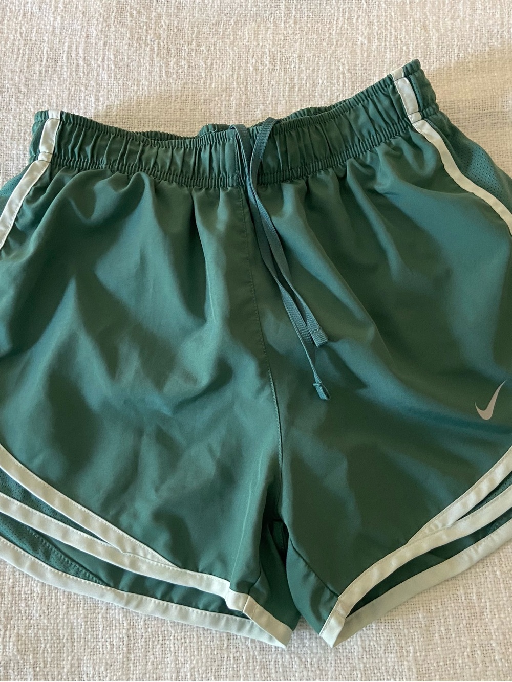 Nike Women's Sage Green Dri-Fit Athletic Shorts with White Trim Extra Small